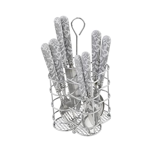 French Home Bistro 16-Piece Stainless Steel Flatware Set — Dinner Cutlery Set — Silverware Set Dishwasher Safe — Spoon & Fork And Knife Set — Modern Silverware Set For 4 (Light Gray & White) - color: Light Gray and white