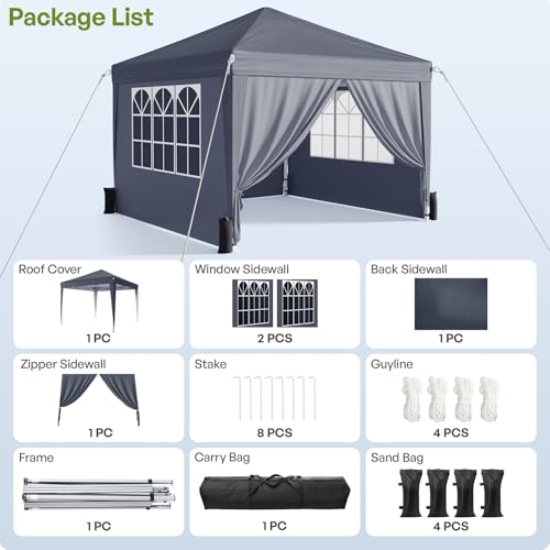 10x10 Pop Up Canopy with Sidewalls, Instant Portable Canopy Tent with Carry Bag for Commercial Events, Camping, Parties - Dark Grey - color: Dark Grey