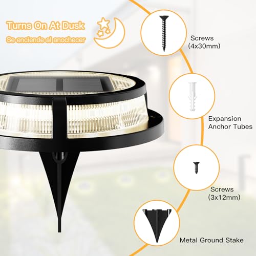 Solar Ground Lights, Outdoor Solar Deck Light, Flat Disc Lights, Waterproof Landscape Light for Garden Lawn Yard Fence Pathway - Durable Aluminum Frame with a Sturdy Metal Stake