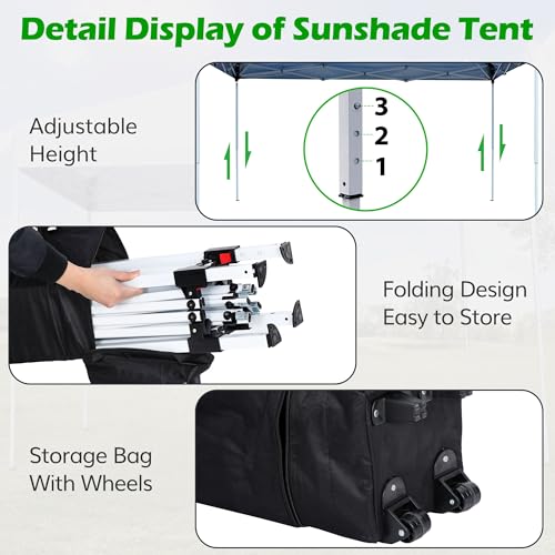 LEMY 10 x 10 FT Pop-Up Foldable Canopy Tent Pre-Assembled Adjustable Lightweight Heights Instant Waterproof Shelter with Wheeled Carry Bag (Blue) - color: Blue