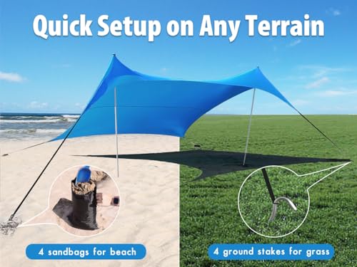 10×10ft UPF50+ Beach Tent Sun Shelter, Windproof Stable Outdoor Pop Up Beach Shade Canopy for Camping, Fishing, Backyard Fun or Picnics, 2 Poles - color: Royal Blue, size: 10×10 FT 2 POLES