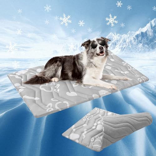 BEAUTYZOO Upgrade Dog Cooling Mat Extra Large, Reversible Self-Cooling Mat for Dogs, Thicken Pet Ice Cool Pad Blanket for Summer Kennel Sofa Bed Floor Car Seat, Machine Washable&Foldable, 48"x28" - color: Grey, size: 48.0"L x 28.0"W x 1.0"Th(L)