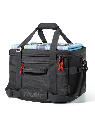TOURIT Soft Sided Cooler Bag Insulated 30/48/60 Cans, Large Collapsible & Leakproof Ice Chest for Picnic, Beach, Camping, Travel - color: Black, size: 48Can 32L