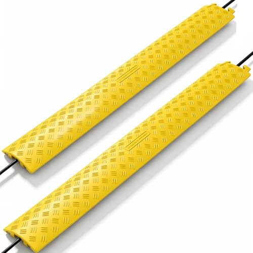 Heavy Duty Cord Cover 2 Pack 40 Inch Cable Protector Ramp 11000 lbs, Outdoor Floor Wire Cover with 1.6" Wide Channel, Modular Interlocking Anti Trip Cable Ramp for Driveway Sidewalk Garage(Yellow) - color: Yellow, size: Small