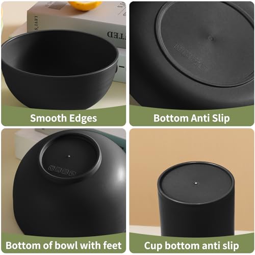 24 Piece Wheat Straw Dinnerware Sets of 6, Kitchen Plates and Bowls Sets, Unbreakable Plastic Dish Set for Camping, Dishwasher Microwave Safe, Kitchen and Dinning Essentials, Black - color: Black, size: 24piece Wheat Straw Dinnerware Sets