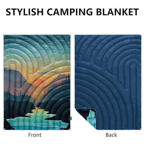 Camping Blanket,Lightweight Puffy Printed Camping Blanket Packable Outdoor Blanket for Camping,Traveling, Stadium, Hiking, Picnics - color: Sunset, size: 52x75"