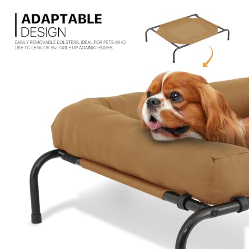 MoNiBloom Outdoor Elevated Dog Bed w/Removable Bolster, Portable Raised Outdoor Dog Bed with Stable Anti-Slip Feet & Breathable Mesh, 42 Inches Length, Light Brown - color: Light Brown, size: 42"L