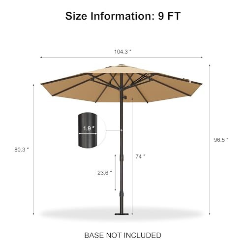 PURPLE LEAF 9Ft Round Semi-Auto Outdoor Patio Umbrella Aluminium Market Umbrella Table Sun Umbrella with 1.89" Rod and 8 Sturdy Ribs for Deck Lawn Pool Garden, Beige - color: Beige, size: 9 ft