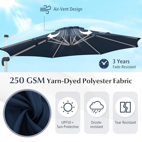Cantilever Patio Umbrella Aluminum Offset Umbrella with 360-Degree Rotation & Adjustable Tilt, Large Patio Offset Umbrella for Garden, Pool, Backyard & Deck - color: Navy Blue, size: 11ft