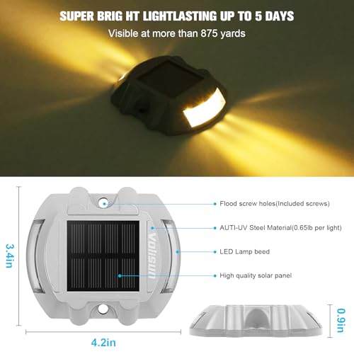 VOLISUN Solar Deck Lights Driveway Dock Lights, 20-Pack Led IP68 Waterproof Outdoor Warning Step Lights for Driveway Sidewalk Garden Pathway Yard(Warm White, Auto On/Off - color: Warm White, size: 20 Pack