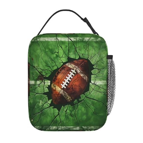 Reusable Football Lunch Box for Kids Girls Boys Women Adult, Insulated Cracked Field Sport Balls Lunch Bag,Polyester Cooler Handbags Case for School Picnic Work Travel Beach or Hiking - color: Football 03