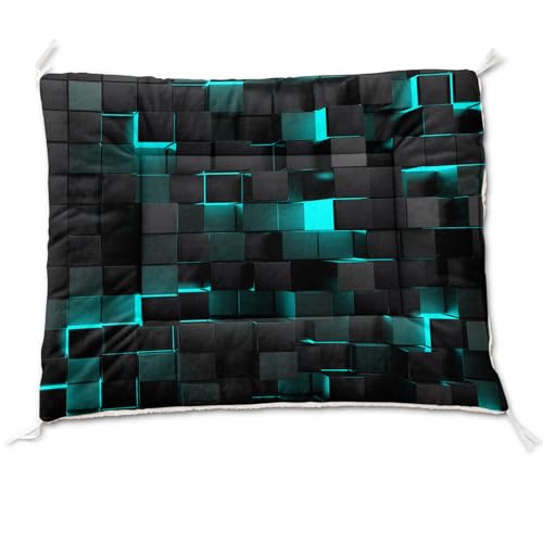 Nttopship Dog Cat Bed Mat Ultra Soft Fluffy Pet Bed Washable Fashion Dog Crate Beds Comfy Comfy Pet Sleeping Pad Suitable for Pet Raised Bed(30"x26",Turquoise Black) - color: Turquoise Black, size: Medium