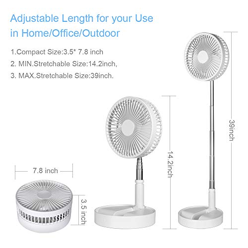 Pedestal Fan Foldaway, Portable, Rechargeable, Desk or Floor suitable for Home Kitchen Camping (White) (No remote control) - color: P9-white