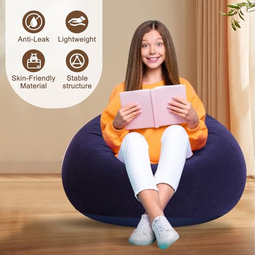Lunmon 2 Pcs Small Bean Bag Chair Inflatable Chair Blow up Games Sofa Foldable Flocking Inflatable Lazy Sofa Portable Blow up Lounger for Living Room Bedroom (Blue) - color: Blue
