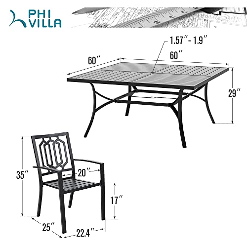 PHI VILLA 9 Pieces Outdoor Dining Set for 8, 60" Black Square Metal Table with Umbrella Hole & Stackable Wrought Iron Chairs, Large Outside Furniture Set for Patio, Deck, Yard, Porch - color: Hexagon Back Chair, size: 9PCS-60" Steel Table