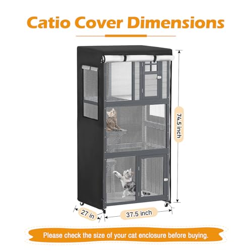 Catio Cover, 37.5" L x 27" W x 74.5" H Waterproof Cover for Outdoor Cat Enclosure, 420D Cat Cage Cover for PawHut Wooden Catios, Black (Catio Not Included) - size: 37.5"L x 27.0"W x 74.5"H