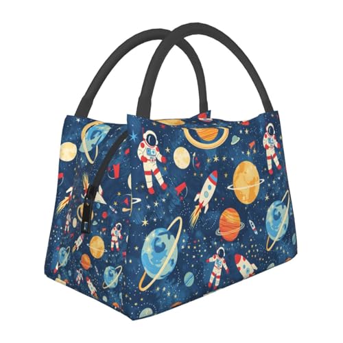Space Astronaut Lunch Box with Rocket Planet Galaxy Pattern for Boys and Adults,Lightweight Handbag with Zipper Closure,Portable Cosmetic Bag for School,Work,Office,Travel and Picnic Gifts - color: Space