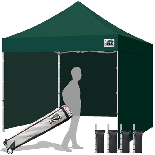 Eurmax USA 10x10 Pop Up Canopy Tent,Commercial Tent with Patented No-Tip Rolling Bag,4 Zippered Removable Walls,UV & Water Resistant Canopy Top,Heavy Duty Outdoor Gazebo,Instant Shelter(Forest Green) - color: forest green, size: 10x10