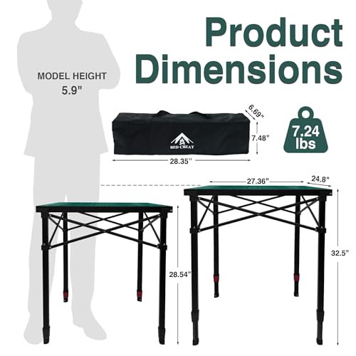 Camping Table Portable Foldable with Adjustable Height, Lightweight Collapsible Aluminum Roll-Up Camp Table with Storage Bag & Carry Bag, Heat-Resistant for RV Picnic BBQ Camping (Large 28"×25") - size: Large 28"×25" - Dining Height (32.5"H)