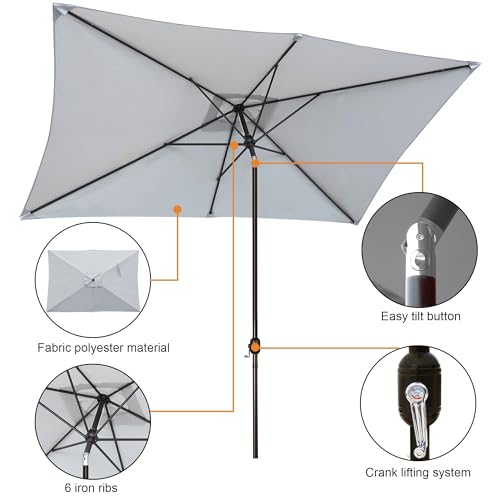 Blissun Rectangular Patio Umbrella, Table Market Umbrella with Tilt and Crank, Outdoor Umbrella for Garden, Deck, Backyard, Pool and Beach - color: Grey, size: 6.5 x 10 FT