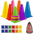3-in-1 Ring Toss Game Set with Cones, Bean Bags and Rings, 34 Pieces, Multicolor Plastic Carnival Games for Kids Birthday and Family Party, Outdoor Yard Game