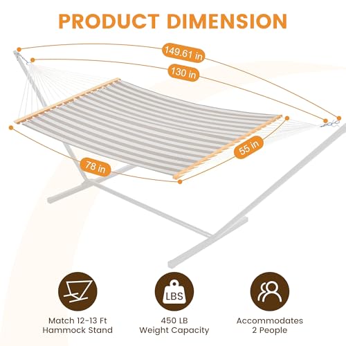 Lazy Daze Hammocks Quick Dry Hammock with Spreader Bar Textliene Fabric Double 2 Person Hammock with Chains Outdoor Patio Poolside Backyard Beach 450 lbs Capacity, Beige White Stripes - color: Beige White Stripes