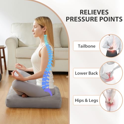 Meditation Floor Pillow Set of 1, Square Large Pillows Seating for Adults, Meditation Cushion Pillow,Tufted Corduroy Cushion for Tatami Living Room or Yoga, Light Gray, 22x22 Inch - color: Light Gray