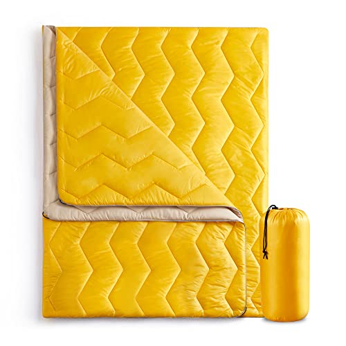 UNIKOME Waterproof Puffy Camping Blanket - Lightweight Packable Outdoor Quilt with Corner Loops, Warm Compact Blanket for Cold Weather Hiking Picnic Stadium Travel, 75"×52", Yellow - color: 07 Yellow