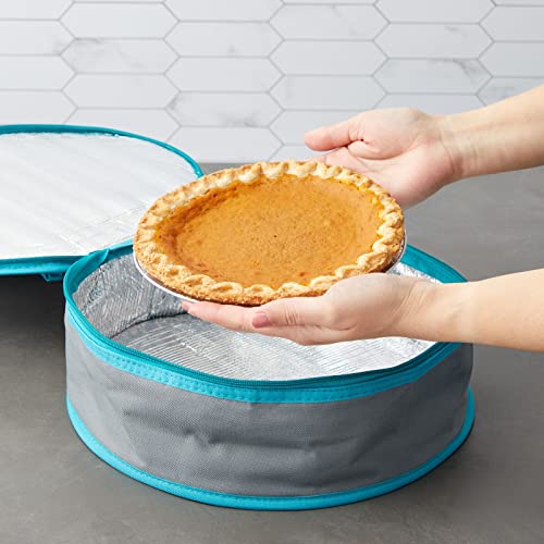 Juvale Insulated Round Thermal Casserole Food Carrier for Lunch, Lasagna, Potluck, Picnics, Vacations - Teal and Grey (Pack of 2) - size: 12.25x12.25x4.5 (Pack of 2)
