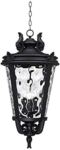 John Timberland Casa Marseille European Outdoor Hanging Ceiling Light Textured Black Scroll 30" Clear Hammered Glass Damp Rated for Exterior House Porch Patio Outside Deck Garage Front Door Home - color: Black, size: 30" High