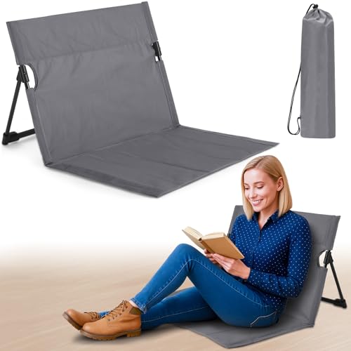 Jetec Foldable Floor Backrest Chair Portable Camping Chair with Storage Bag Light Weight Lazy Seat for Indoor Outdoor Bed Ground Park Lawn Concerts Beach Hiking - color: Grey, size: X-Large
