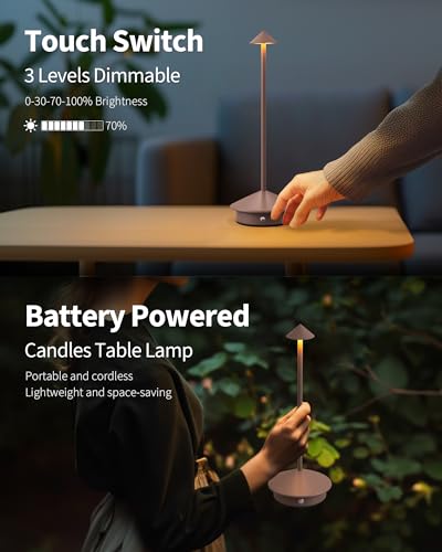 Modern Cordless Table Lamp Set of 2, Portable LED Desk Lamps, 5000mAh Rechargeable Battery Operated Lighting for Bedroom Dining Room Restaurant Coffee Shop Camping Night Light (Brown) - color: Brown (2 Pack)