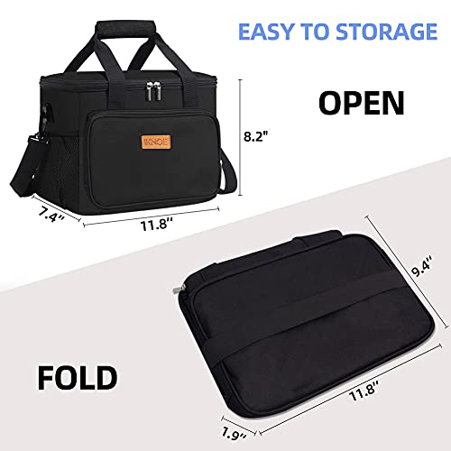 iknoe Insulated Lunch Bag, Foldable 14L Cooler Bag for Men & Women, Leakproof Thermal Design, Great for Office, Picnic, Travel, Lunch Box, Black New - color: Black, size: Large