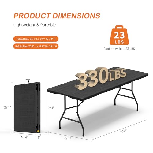 VSOAEIL Folding Table 6 Foot for Indoor Outdoor, Portable Heavy Duty Fold-in-Half Utility Plastic Foldable Dining Table with Carrying Handle for Picnic, Camping and Party, Matte Black - color: Black, size: 6 FT - 1 PACK