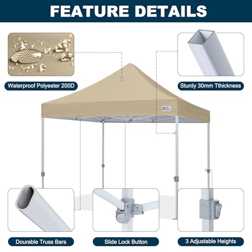 MASTERCANOPY Pop Up Canopy Tent Commercial Grade 10x10 Instant Shelter (Beige) - color: Beige, size: 10x10
