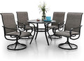 PHI VILLA Patio Dining Set 5 Piece, 4 Padded Textilene Swivel Patio Chairs and 1 Round Metal Table with 1.57" Umbrella Hole, All Weather Resistant for Lawn Garden - color: Brown Padded Fabric, size: 37.8"Dia x 28.7"H-Metal-5 Piece