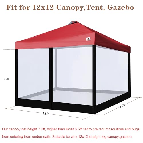 SCOCANOPY Replacement Mesh sidewall for Most 12x12 Canopy Or Gazebo,(Black) - color: Black, size: 12X12