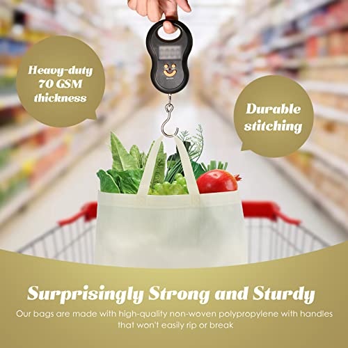 Reginary 100 PCS Reusable Totes Bags - Non Woven Grocery Handle Bags for Shop Events & Retail Store (Beige) - color: Beige