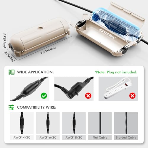 RESTMO 2 Pack Compact Outdoor Extension Cord Cover, IP44 Waterproof Box and Safety Housing Case, Ideal to Protect Outdoor Plugs, Electrical Connections, Holiday Decoration Lights, Size Small, Almond - color: Almond, size: 2 Pack