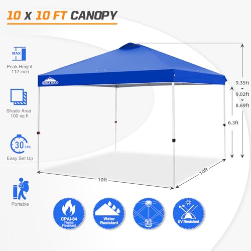 EAGLE PEAK Pop Up Canopy Tent with Wheeled Carry Bag, 8 Stakes, 4 Ropes, 4 Weight Bags, Easy Set Up Tent Canopy, 10x10 ft, 100sqft of Shade, Blue - color: Blue, size: 10x10