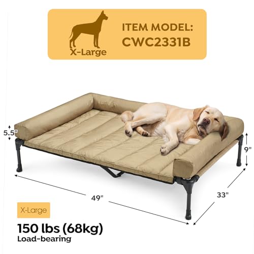 Veehoo Cooling Elevated Dog Bed Add Removable Waterproof Bolster Cushion Mat, Raised Pet Cot with Breathable Teslin Mesh, No-Slip Feet, Dog Couch Bed for Indoor Outdoor, 49x33inches, Beige, CWC2331B - color: Beige Coffee, size: 49.0"L x 33.0"W x 9.0"Th