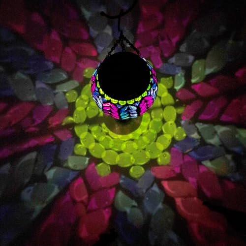 Mosaic Hot Air Balloon Solar Lanterns Outdoor Waterproof, Colorful Glass Solar Hanging Lantern Lights for Garden Patio Yard Gifts for Women Mom Grandma - color: A_Mosaic Purple
