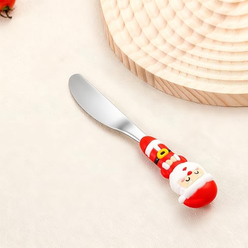 Christmas Utensil Set | Reusable Portable Cutlery Set | Stainless Steel Knife Fork Spoons Gift Box | Includes Themed Utensils (Tree/Santa/Deer/Snowman) | Ideal Christmas Gift - color: Christmas Design-Sliver