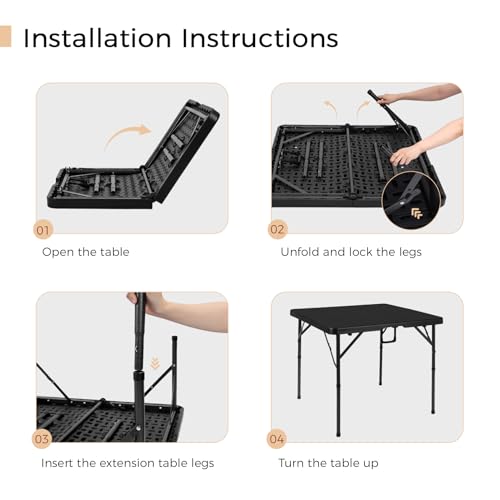 pollilar 34" Folding Card Table Square Foldable Table Plastic Portable with Detachable Legs, Dual Height Adjustable, Heavy-Duty Indoor Outdoor Dining, Game, Picnic, Mahjong Tables-Black - color: Black
