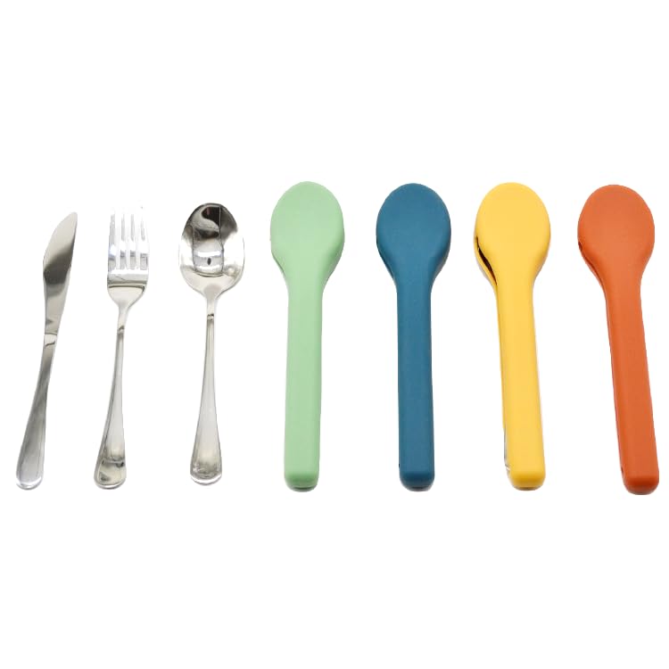 Portable Silverware Utensils Set with Silicon Case (Olive Green), 3 pcs Stainless Steel Cutlery Set (Fork Spoon Knife) For Camping School Picnic Office Travel - color: Olive Green