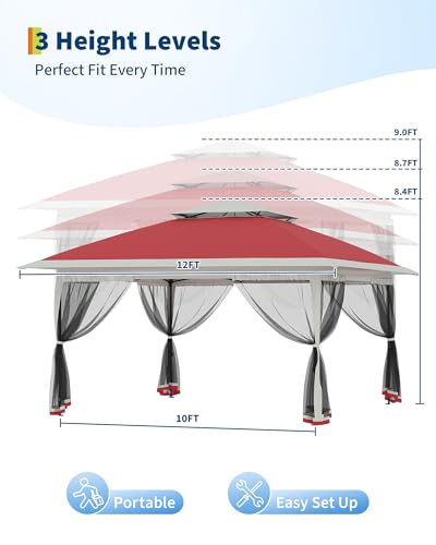 Garvee 12x12FT Pop Up Gazebo with Mosquito Netting, Outdoor Canopy Tent Easy Setup for Backyard Patio Garden Deck, Red - color: Red, size: 12FT
