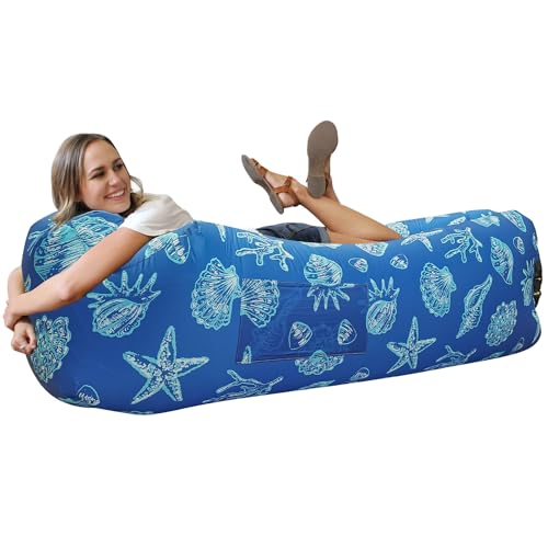 WEKAPO Inflatable Couch Air Lounger Chair - Camping & Beach Accessories, Portable Blow up Sofa for Hiking, Lawn, Indoor/Outdoor Movies & Music Festivals. Lightweight and Easy to Set Up Air Hammock - color: Sea Shell