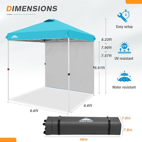 EAGLE PEAK Commercial Canopy 6.6x6.6 Pop Up Canopy Tent with 1 Sidewall, Easy Setup Heavy Duty Instant Event Shelter for Vendors & Markets, Outdoor Sun Shade, Light Blue - color: Light Blue, size: 6.6x6.6