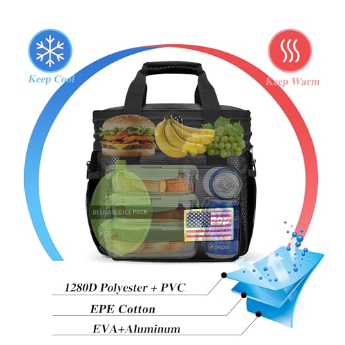 Tactical Lunch Box for Men- Large Insulated Lunch Bag-Expandable Adult Lunch Box with Adjustable Shoulder Strap-Large Lunch Tote Bag for Work Camping Fishing (Black) - color: Tactical Black