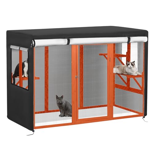 Catio Cover, 72.5" L x 33" W x 44.5" H Waterproof Cover for Outdoor Cat Enclosure, 420D Cat Cage Cover for Nyeekoy Catios, Black (Catio Not Included) - size: 72.5"L x 33.0"W x 44.5"H